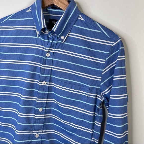 J Crew Factory Mens Size XS Casual Button Down Shirt Blue Stripe Longsleeve - Picture 3 of 8